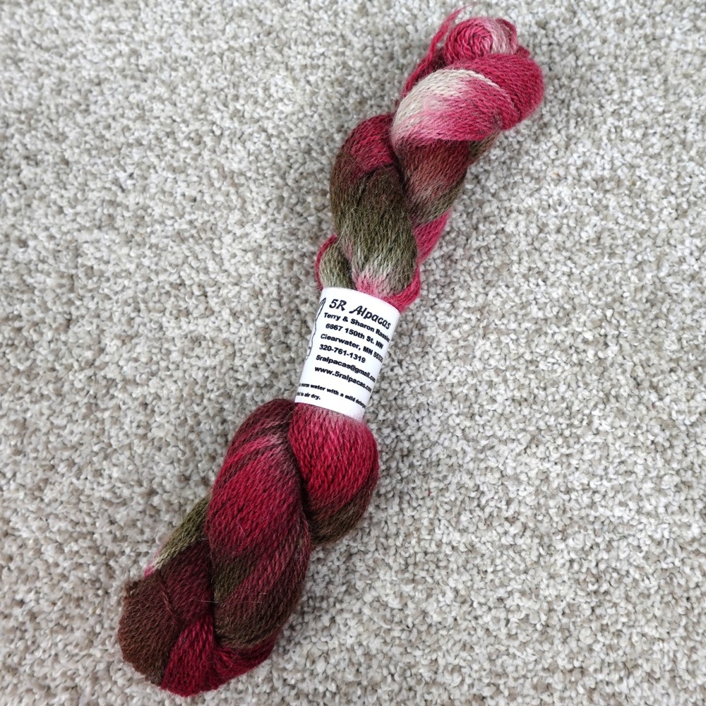 5R Alpacas 100% Alpaca Sock Yarn 2-Ply 200 Yards Variegated Pink Green Burgundy